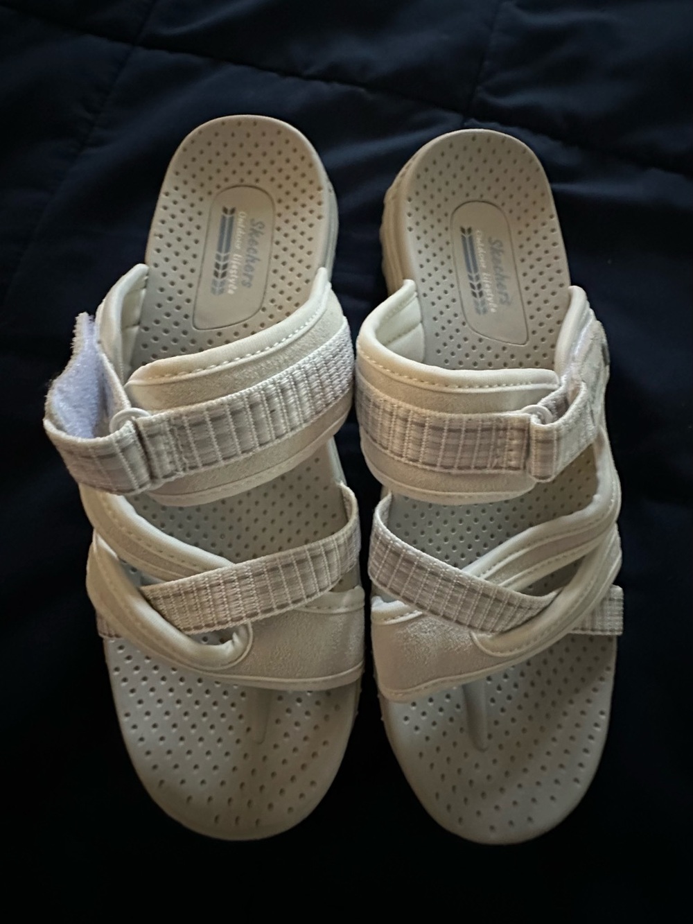 Skechers Women's Cream Adjustable Strap Slide Sandals
